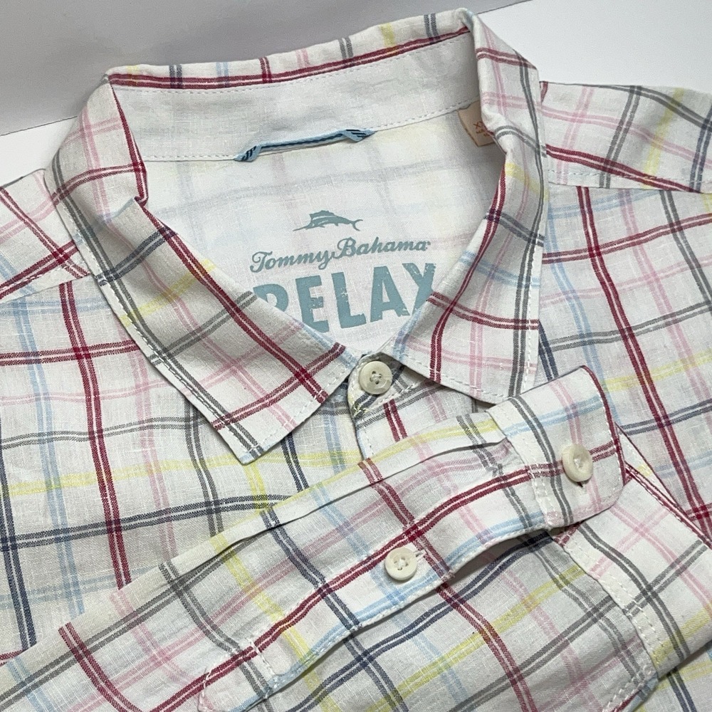 Tommy Bahama Linen Shirt Mens XXL Relax Multicolor Striped Button Up Coastal